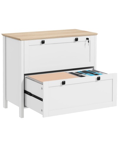  Armadietto Portadocumenti con 2 Cassetti per Cartelle A4, Serratura e Chiavi, 76x40x76cm, Bianco