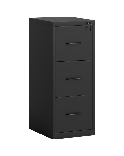 Minimal 3-Drawer Steel Filing Cabinet with Adjustable Hanging Rail, 36.5x46.2x99 cm, Black