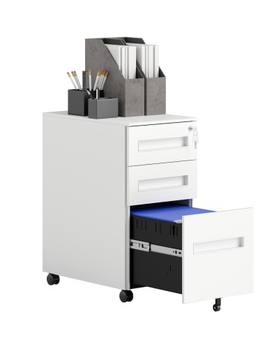 Steel File Cabinet on 5 Wheels with 2 Drawers and Pen Tray, 30x43.5x60 cm, White