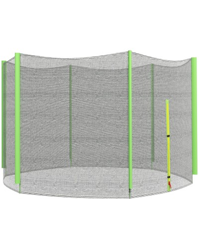 6-Pole Trampoline Safety Net with Zipper Entrance, PE, Ø305x180 cm, Black and Green