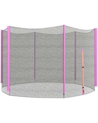 6-Pole Trampoline Safety Net with Zipper Entrance, PE, Ø305x180 cm, Black and Pink
