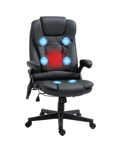 Adjustable Height Massage Office Chair with 6 Massage Points, PU Leather, 68x72x108-118, Black