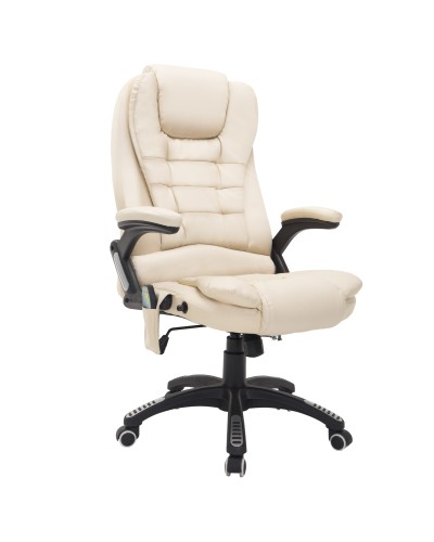  Poltrona Massaggiante da Ufficio ad Altezza Regolabile con 6 Punti Massaggianti, in PU, 62x68x111-121 cm, Beige