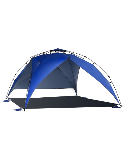 Pop Up Beach Tent for 4 Persons with Portable Bag, Beach Sun Shelter with Polyester Ropes and Stakes, 247x147x135cm