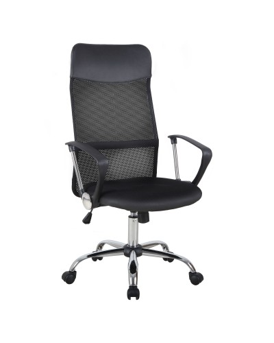  Sedia Ergonomica da Ufficio Girevole e Dondolo con Ruote, Altezza Regolabile e Schienale a Rete, 63x65x109-119cm Nero