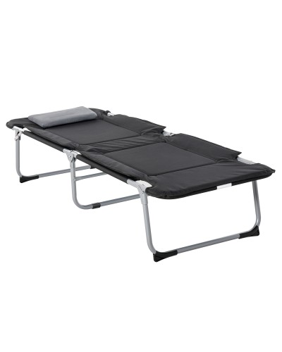 Camping Bed, Folding Padded Cot with Pillow, Black 183 x 66 x 33cm