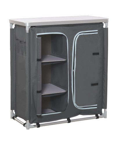  Cucina da Campeggio Doppio Armadietto, 3 Mensole e Sacca di Trasporto, Telaio Alluminio 96Lx49.5Px104cm Grigio