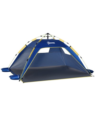 2 Person Pop Up Beach Tent with Windows, Fiberglass & Polyester, 220x173x120 cm, Blue Yellow