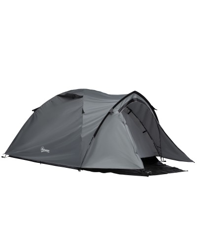 2 Person Waterproof Camping Tent with Vestibule, Windows and Zipper Doors, 325x183x130cm Grey