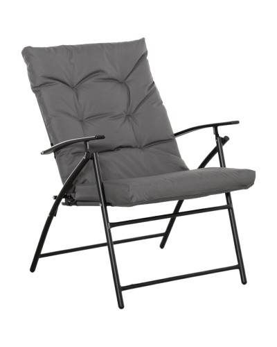  Sedia da Campeggio Pieghevole e Reclinabile con Cuscino Rimovibile, in Metallo e Tessuto, Grigio