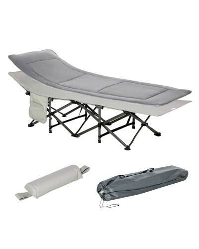 Portable Folding Camping Cot with Padding and Storage Pocket, 188x64.5x53 cm, Light Grey