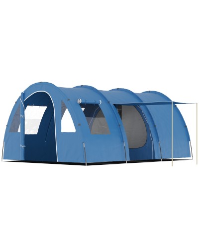  Tenda da Campeggio per 5-6 Persone con 2 Porte, Finestre e Tasche Portaoggetti, 475x315x215 cm, Blu