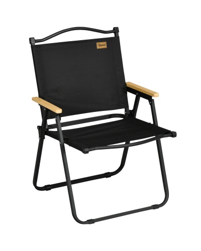 Folding Outdoor Chair with Armrests, Oxford Fabric Seat and Steel Frame, Black