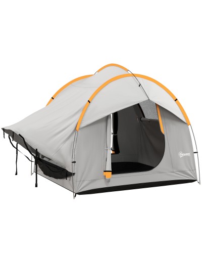 Waterproof 3-Door Car Tent in Polyester, PE, and Fiberglass, 239x210x210 cm, Grey and Orange
