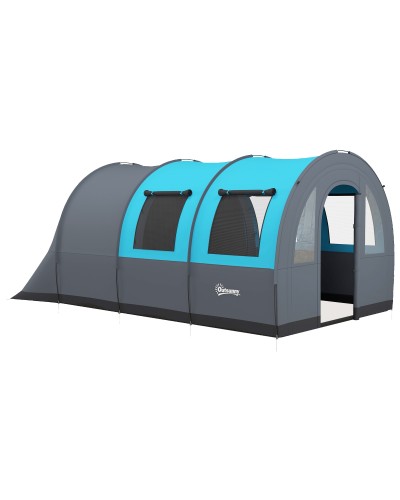 5-Person Waterproof Camping Tent with Living Area, Polyester, 480x260x200 cm, Gray and Blue