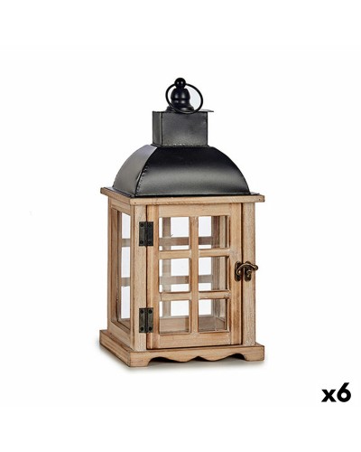 Lanterna Nero Metallo e Legno (14 x 40 x 20 cm) - Set da 6