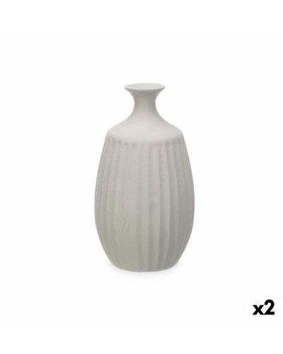 Graue Keramikvase (2 Stück) 21x39x21 cm mit Streifendesign
