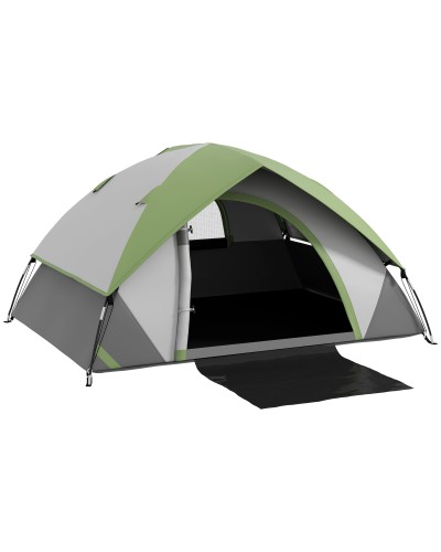  Tenda da Campeggio 2 Posti con Finestra a Rete, in Poliestere, Fibra di Vetro e PE, 210x150x110 cm, Grigio e Verde