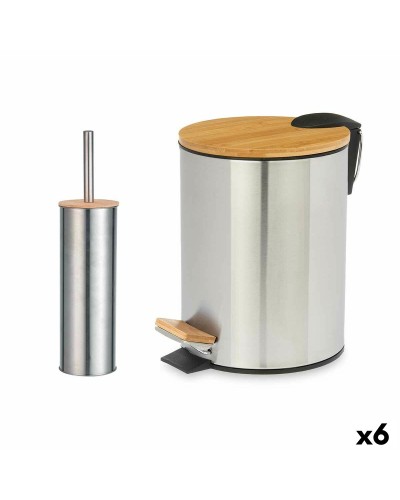 Badezimmer-Set Bambus Silberfarben 2-teilig: Seifenschale und Seifenspender
