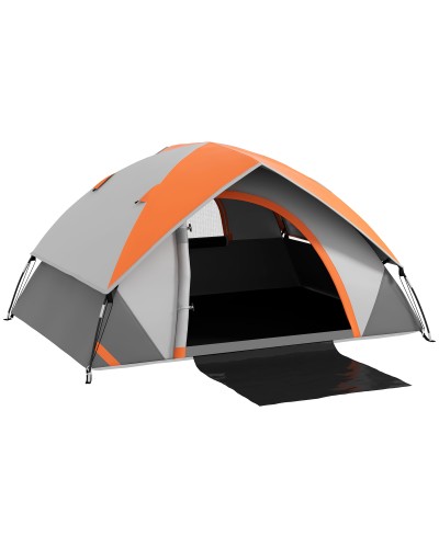 2-Person Camping Tent with Mesh Window and Hook, Polyester, 210x150x110 cm, Gray and Orange