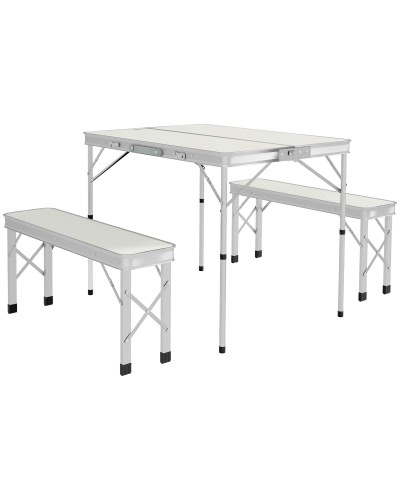 Foldable Picnic Table 90x62x70 cm with 2 Outdoor Benches 86x23x40 cm, MDF and Aluminum, Silver