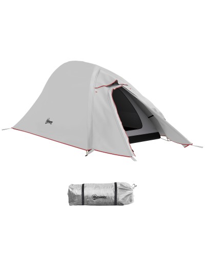  Tenda da Campeggio con Borsa da Trasporto, in Poliestere e Alluminio, 300x135x110 cm, Grigio Chiaro