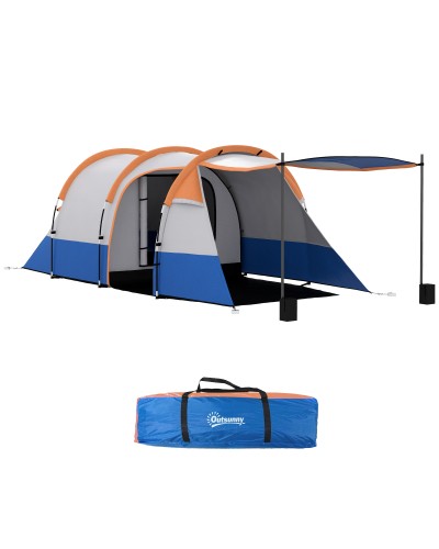  Tenda da Campeggio Impermeabile con 2 Aree e 3 Ingressi, Poliestere e Fibra di Vetro, 420x200x150 cm, Arancione
