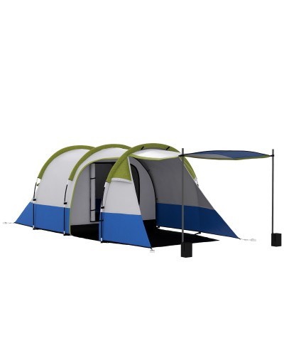  Tenda da Campeggio Impermeabile con 2 Aree e 3 Ingressi, in Poliestere e Fibra di Vetro, 420x200x150 cm, Verde