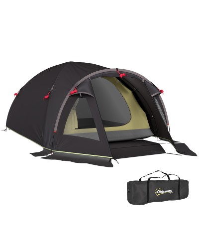 2-4 Person Tunnel Tent with Side Windows and Hook, 190T Polyester & PE, 3.3x1.9x1.2 m, Black