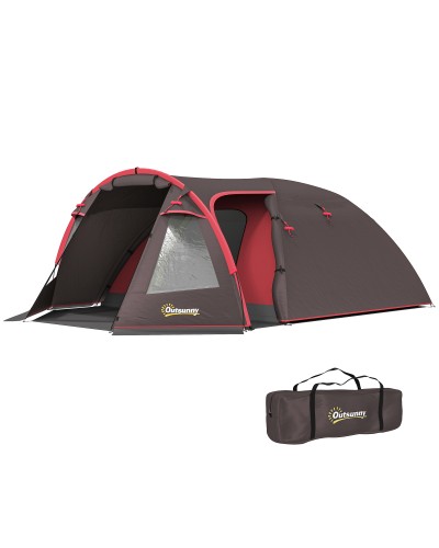 2-4 Person Waterproof Camping Tent with Separate Rooms and Double Doors, Gray