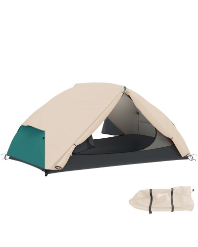  Tenda da Campeggio 2 Posti con 2 Vestiboli, 2 Porte, 2 Finestre e Borsa di Trasporto, 2.8x2.25x1.1 cm, Beige