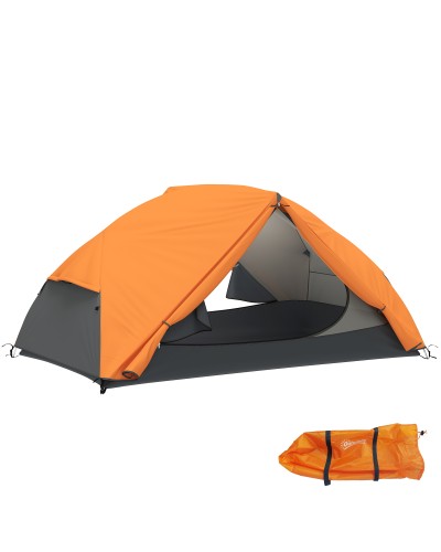  Tenda da Campeggio 2 Posti con 2 Vestiboli, 2 Porte, 2 Finestre e Borsa di Trasporto, 2.8x2.25x1.1 cm, Arancione