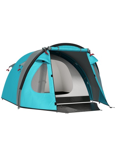  Tenda da Campeggio 3 Persone con Camera e Veranda, Impermeabile 3000mm e Borsa di Trasporto, Azzurro