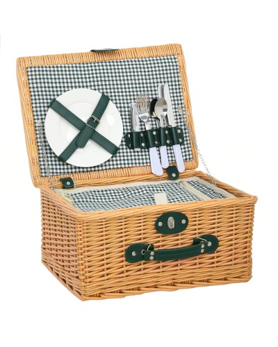Wicker Picnic Basket for 2 with Cooler Compartment and Corkscrew, 40x30x20 cm, Light Brown
