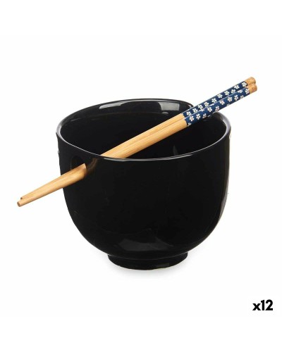 Schwarze Bambusschale 24cm Ø - 12 Stk. - Nachhaltiges Holz - Asiatische Essstäbchen
