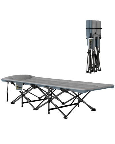 Folding Camping Cot for Adults with Built-in Pillow and Side Pocket, Grey