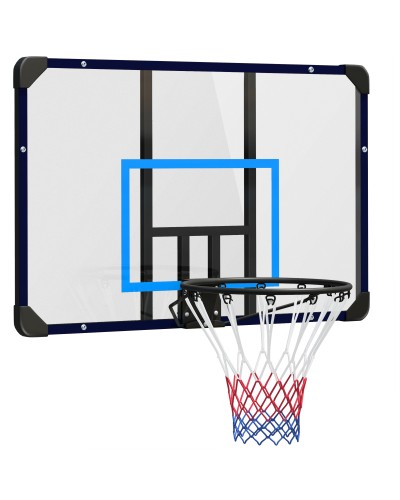  Canestro Basket da Muro con Tabellone Infrangibile e Cerchio in Acciaio, 113x61x73 cm