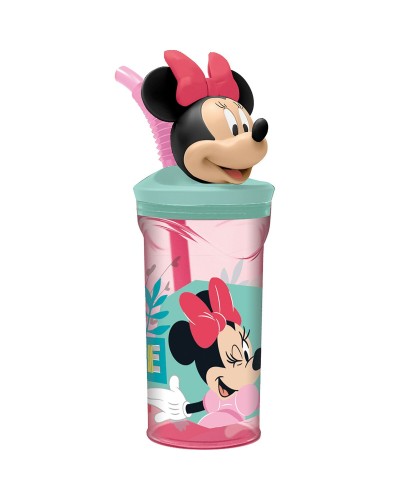 Minnie Mouse Gobelet Paille 3D Rose 360ml - Fille
