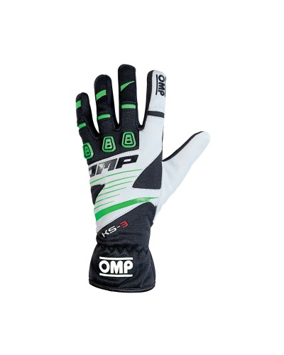 Kids Karting Gloves OMP KS-3 MY2018 Valkoinen Musta Vihreä 6 kart