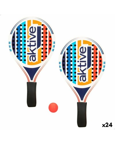 Active Beach Set: Wooden Rackets + Ball - 19.5x38cm (24 Units)
