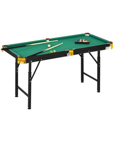 Adjustable Height Billiard Table with Accessories, MDF and Steel, 140x63x55-75 cm, Green