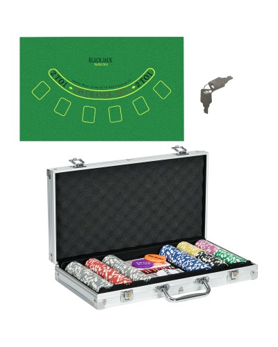  Set Poker per 7-8 Giocatori con 300 Fiches, 2 Mazzi di Carte e 5 Dadi, in Alluminio e Poliestere