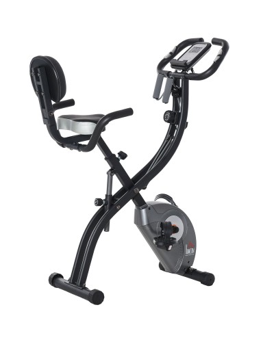 Foldable Exercise Bike with Backrest, Resistance Bands and 8 Adjustable Intensity Levels, Professional Home Exercise Bike with LCD Display