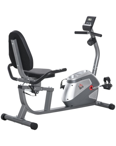  Cyclette Orizzontale con Seduta Regolabile, 8 Resistenze e Monitor LCD, 121.5-136x62.5x98cm, Grigio