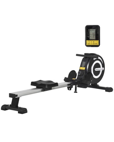  Vogatore Magnetico Pieghevole per Allenamento a Casa, Volano Regolabile su 8 Livelli e Monitor LCD, 185x58x57cm, Nero