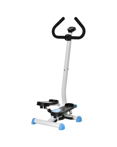  Stepper con Manubrio, Pedali Antiscivolo e Monitor LCD, in Acciaio e ABS, 55x44x108 cm, Bianco Nero e Bianco