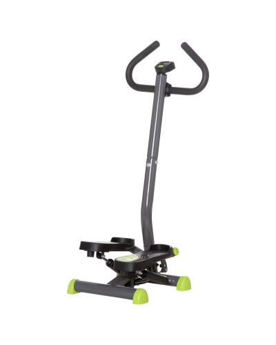 Stepper with Handlebar, Non-Slip Pedals, LCD Monitor, Steel and ABS, 55x44x108 cm, Black Grey and Green