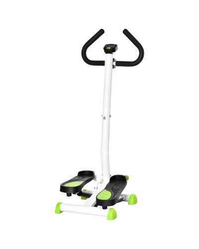 Stepper with Handlebar, Anti-Slip Pedals & LCD Monitor, Steel & ABS, 55x44x108 cm, White Black & Green