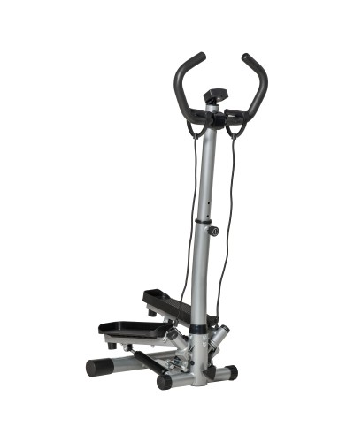  Stepper con Manubrio Regolabile, Monitor LCD ed Elastici, 55x53x118-128cm, Nero