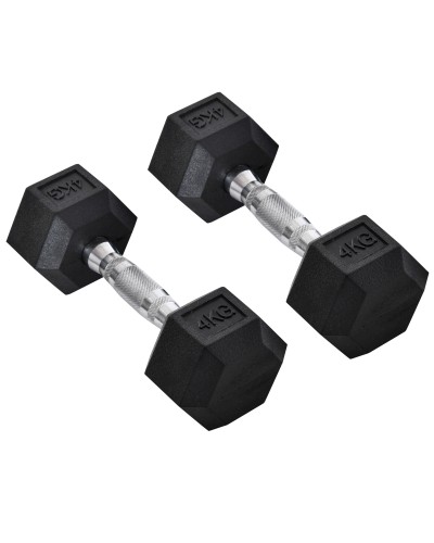 Set of 2 Hex Dumbbells 4 kg with Anti-Slip Grip and Rubber Coating, Black